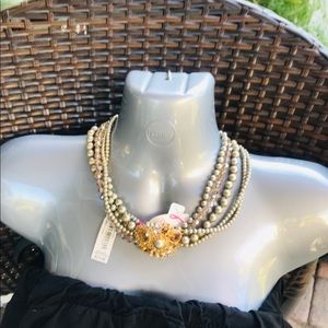 Carolee Gold Tone Taupe Plastic Pearl Necklace
